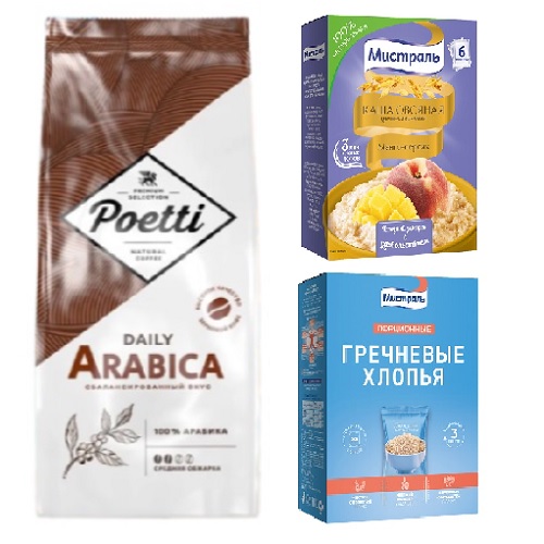 Кофе зерновой, каша и хлопья